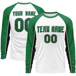 Custom White Kelly Green Crew Neck Raglan Long Sleeve Performance T-Shirt | BuyFootballJersey