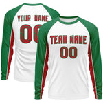 Custom White Kelly Green Crew Neck Raglan Long Sleeve Performance T-Shirt | BuyFootballJersey