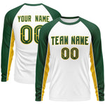 Custom White Green Crew Neck Raglan Long Sleeve Performance T-Shirt | BuyFootballJersey