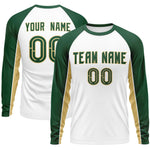 Custom White Green Crew Neck Raglan Long Sleeve Performance T-Shirt | BuyFootballJersey