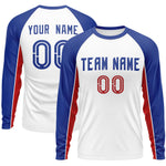 Custom White Royal Crew Neck Raglan Long Sleeve Performance T-Shirt | BuyFootballJersey