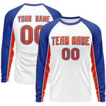 Custom White Royal Crew Neck Raglan Long Sleeve Performance T-Shirt | BuyFootballJersey