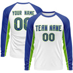 Custom White Royal Crew Neck Raglan Long Sleeve Performance T-Shirt | BuyFootballJersey