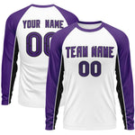 Custom White Purple Crew Neck Raglan Long Sleeve Performance T-Shirt | BuyFootballJersey