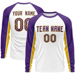 Custom White Purple Crew Neck Raglan Long Sleeve Performance T-Shirt | BuyFootballJersey