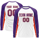 Custom White Purple Crew Neck Raglan Long Sleeve Performance T-Shirt | BuyFootballJersey