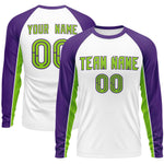 Custom White Purple Crew Neck Raglan Long Sleeve Performance T-Shirt | BuyFootballJersey