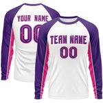 Custom White Purple Crew Neck Raglan Long Sleeve Performance T-Shirt | BuyFootballJersey