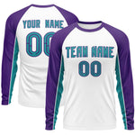 Custom White Purple Crew Neck Raglan Long Sleeve Performance T-Shirt | BuyFootballJersey