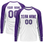 Custom White Purple Crew Neck Raglan Long Sleeve Performance T-Shirt | BuyFootballJersey