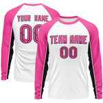 Custom White Pink Crew Neck Raglan Long Sleeve Performance T-Shirt | BuyFootballJersey