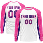 Custom White Pink Crew Neck Raglan Long Sleeve Performance T-Shirt | BuyFootballJersey
