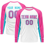 Custom White Pink Crew Neck Raglan Long Sleeve Performance T-Shirt | BuyFootballJersey