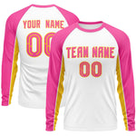 Custom White Pink Crew Neck Raglan Long Sleeve Performance T-Shirt | BuyFootballJersey