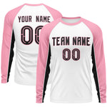 Custom White Light Pink Crew Neck Raglan Long Sleeve Performance T-Shirt | BuyFootballJersey