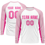 Custom White Light Pink Crew Neck Raglan Long Sleeve Performance T-Shirt | BuyFootballJersey