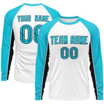 Custom White Sky Blue Crew Neck Raglan Long Sleeve Performance T-Shirt | BuyFootballJersey