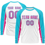 Custom White Sky Blue Crew Neck Raglan Long Sleeve Performance T-Shirt | BuyFootballJersey