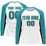 Custom White Aqua Crew Neck Raglan Long Sleeve Performance T-Shirt | BuyFootballJersey
