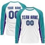 Custom White Aqua Crew Neck Raglan Long Sleeve Performance T-Shirt | BuyFootballJersey