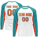 Custom White Aqua Crew Neck Raglan Long Sleeve Performance T-Shirt | BuyFootballJersey