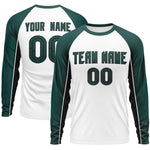 Custom White Midnight Green Crew Neck Raglan Long Sleeve Performance T-Shirt | BuyFootballJersey