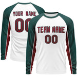 Custom White Midnight Green Crew Neck Raglan Long Sleeve Performance T-Shirt | BuyFootballJersey