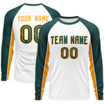 Custom White Midnight Green Crew Neck Raglan Long Sleeve Performance T-Shirt | BuyFootballJersey