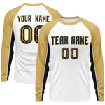 Custom White Old Gold Crew Neck Raglan Long Sleeve Performance T-Shirt | BuyFootballJersey