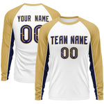 Custom White Old Gold Crew Neck Raglan Long Sleeve Performance T-Shirt | BuyFootballJersey