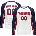 Custom White Navy Crew Neck Raglan Long Sleeve Performance T-Shirt | BuyFootballJersey
