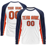 Custom White Navy Crew Neck Raglan Long Sleeve Performance T-Shirt | BuyFootballJersey
