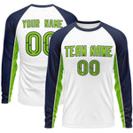 Custom White Navy Crew Neck Raglan Long Sleeve Performance T-Shirt | BuyFootballJersey