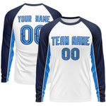 Custom White Navy Crew Neck Raglan Long Sleeve Performance T-Shirt | BuyFootballJersey