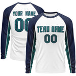 Custom White Navy Crew Neck Raglan Long Sleeve Performance T-Shirt | BuyFootballJersey