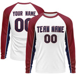 Custom White Crimson Crew Neck Raglan Long Sleeve Performance T-Shirt | BuyFootballJersey