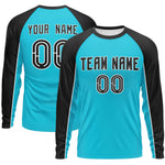 Custom Sky Blue Black Crew Neck Raglan Long Sleeve Performance T-Shirt | BuyFootballJersey