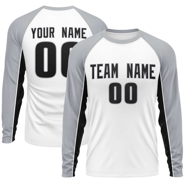Custom White Gray Crew Neck Raglan Long Sleeve Performance T-Shirt | BuyFootballJersey