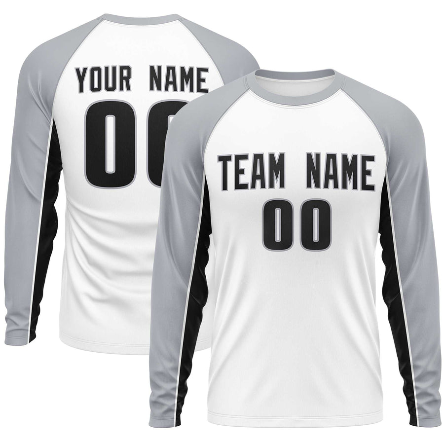 Custom White Gray Crew Neck Raglan Long Sleeve Performance T-Shirt | BuyFootballJersey