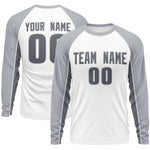 Custom White Gray Crew Neck Raglan Long Sleeve Performance T-Shirt | BuyFootballJersey