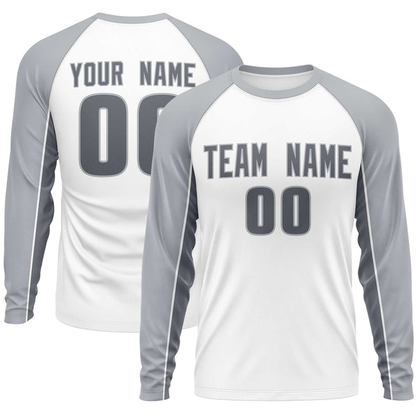 Custom White Gray Crew Neck Raglan Long Sleeve Performance T-Shirt | BuyFootballJersey