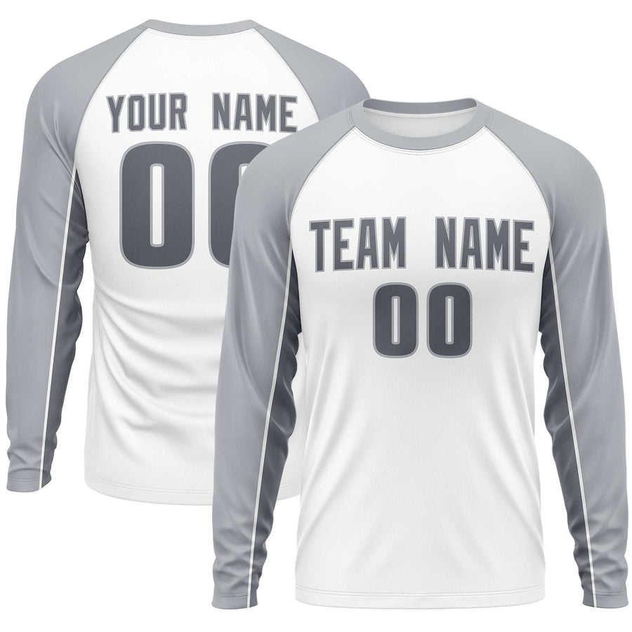 Custom White Gray Crew Neck Raglan Long Sleeve Performance T-Shirt | BuyFootballJersey