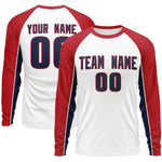 Custom White Red Crew Neck Raglan Long Sleeve Performance T-Shirt | BuyFootballJersey