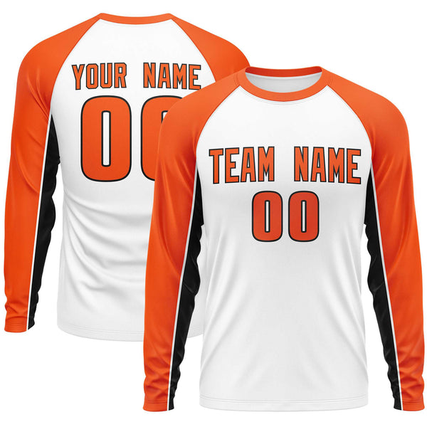 Custom White Orange Crew Neck Raglan Long Sleeve Performance T-Shirt | BuyFootballJersey