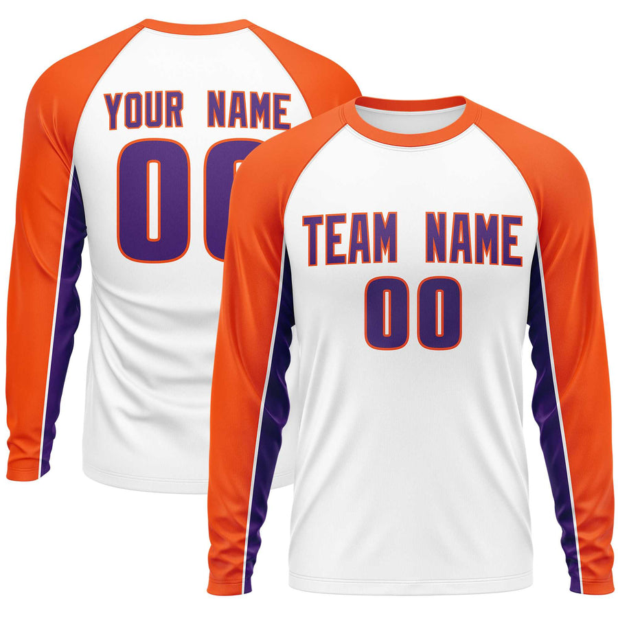 Custom White Orange Crew Neck Raglan Long Sleeve Performance T-Shirt | BuyFootballJersey