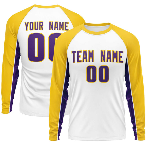Custom White Gold Crew Neck Raglan Long Sleeve Performance T-Shirt | BuyFootballJersey