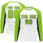 Custom White Neon Green Crew Neck Raglan Long Sleeve Performance T-Shirt | BuyFootballJersey