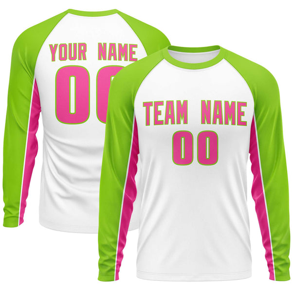 Custom White Neon Green Crew Neck Raglan Long Sleeve Performance T-Shirt | BuyFootballJersey