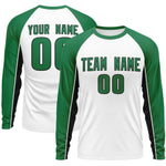Custom White Kelly Green Crew Neck Raglan Long Sleeve Performance T-Shirt | BuyFootballJersey