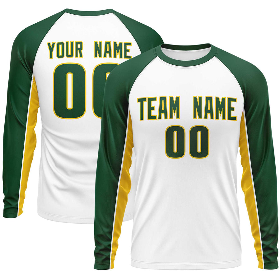 Custom White Green Crew Neck Raglan Long Sleeve Performance T-Shirt | BuyFootballJersey